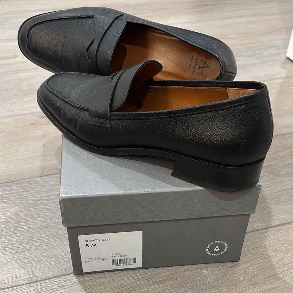 Aquatalia black leather penny loafer size 8 (Sharon)